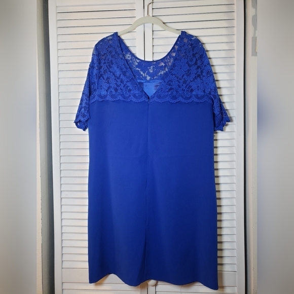 Badgley Mischka Belle Dress‎  Blue Lace Short Sleeve , Size 14 - Picture 4 of 13